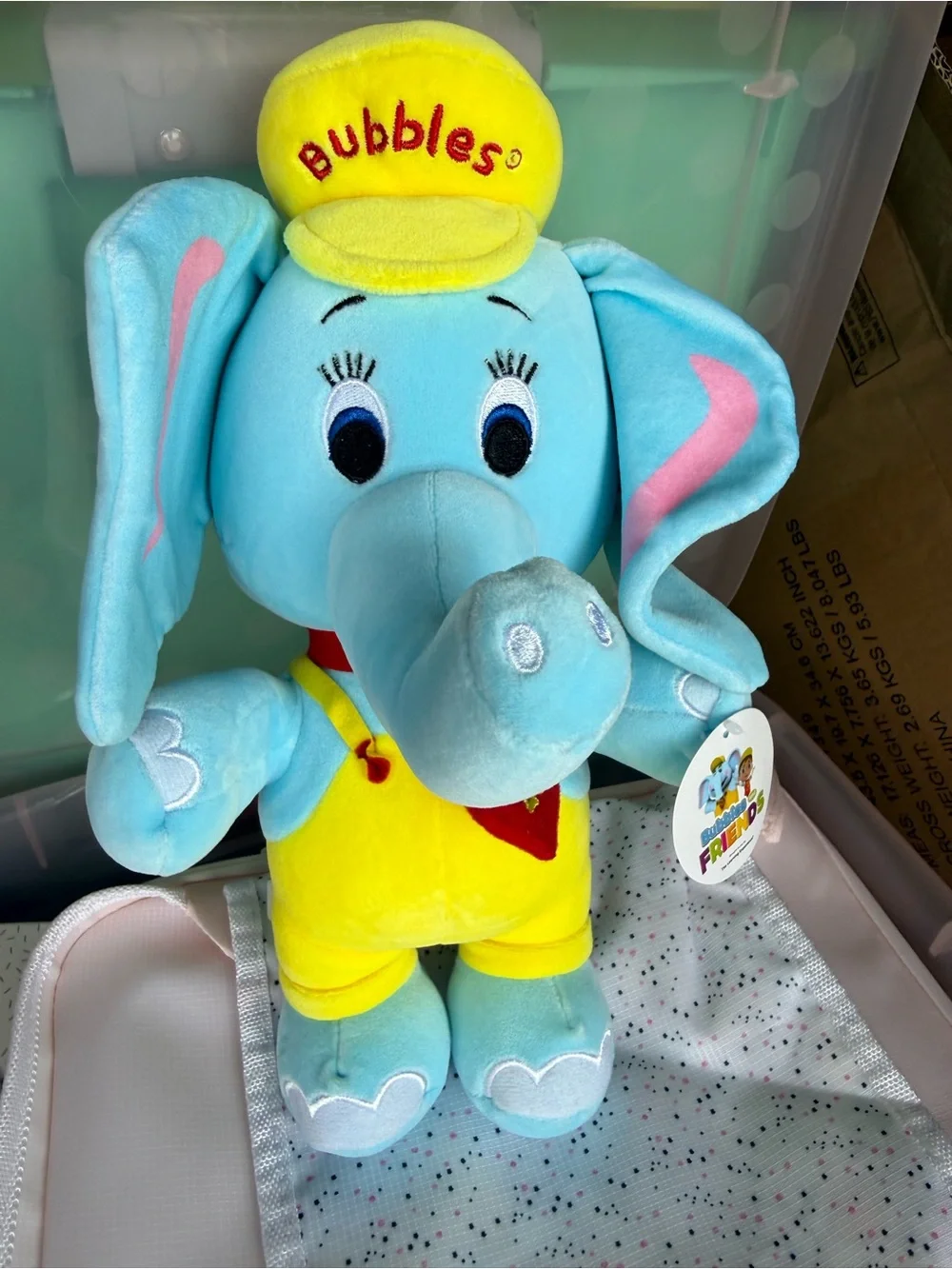 Fiesta Bubbles Elephant Plush - Light Blue with Yellow Hat & Outfit